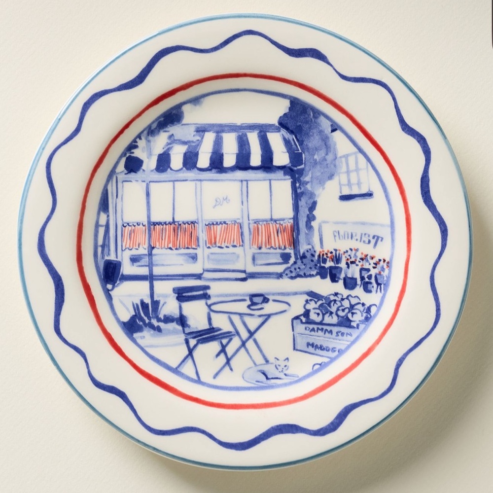 Anthropologie Damson Madder Italian Stoneware Dessert Plates - Flower Shop